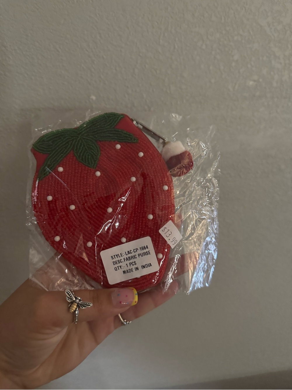 Kids Strawberry Coin Purse - Red with Green Leaf